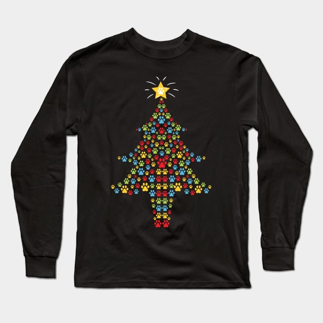 paws Christmas tree Long Sleeve T-Shirt by MZeeDesigns